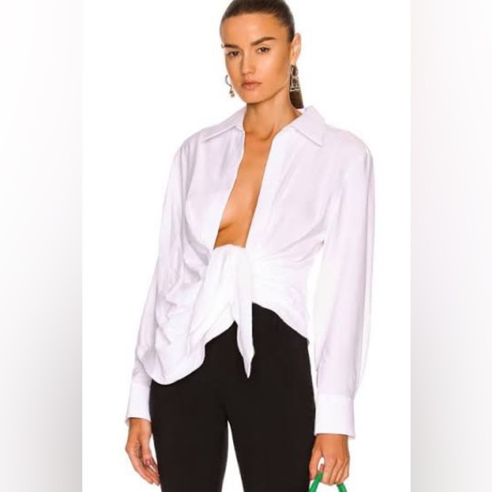 Jacquemus White La Bomba Drape Front Blouse FR40 US 8, $860 Retail NEW - Picture 2 of 11